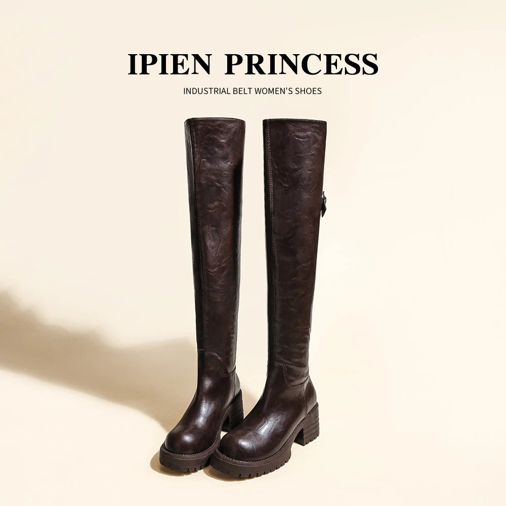 英伦风复古飒爽骑士靴女2025秋季新款高跟长筒靴子显瘦过膝瘦瘦靴