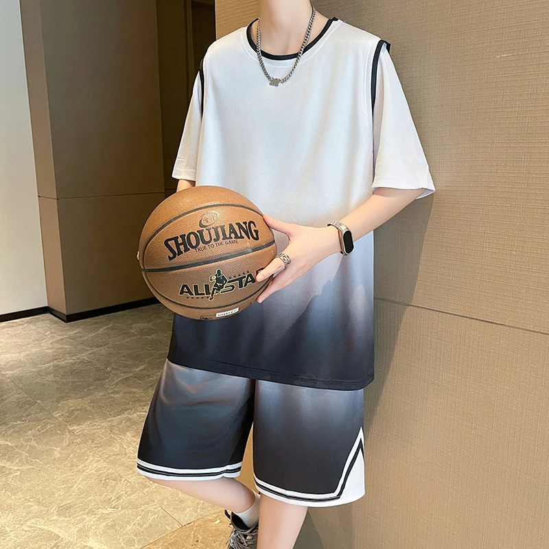 夏季冰丝短袖t恤男孩衣服青少年篮球服高中初中学生大童运动套装