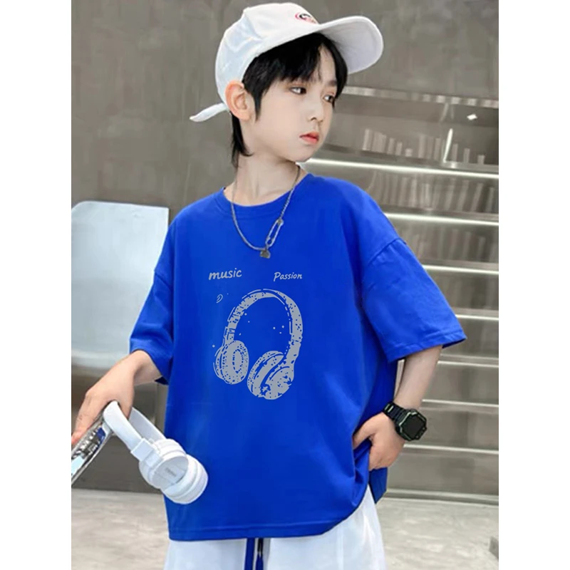 儿童纯棉短袖t恤中大童t恤宽松帅气半袖短袖上衣2025新款夏季男童