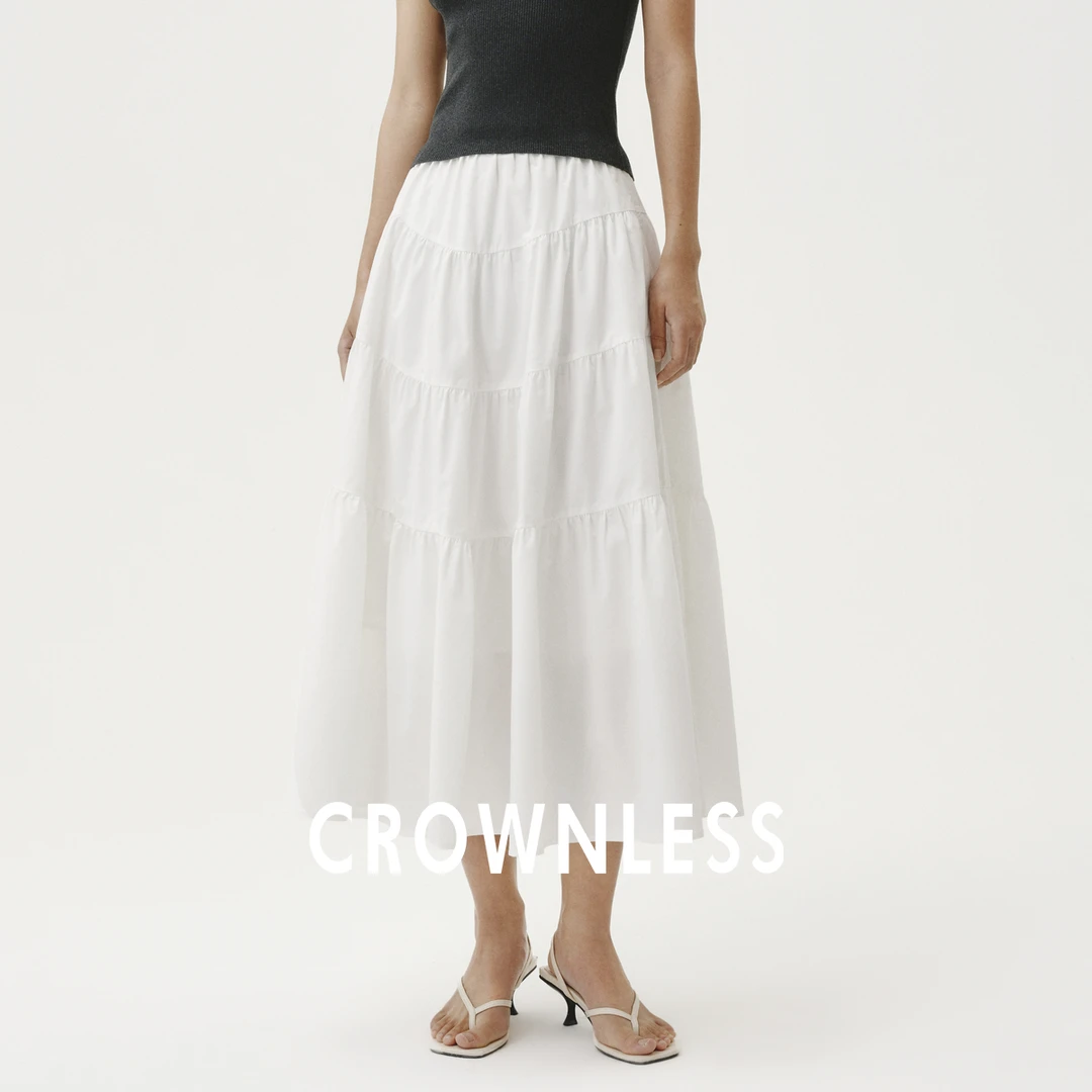 CROWNLESS未冕2024夏季复古减龄层次拼接重磅醋纤A字半身裙