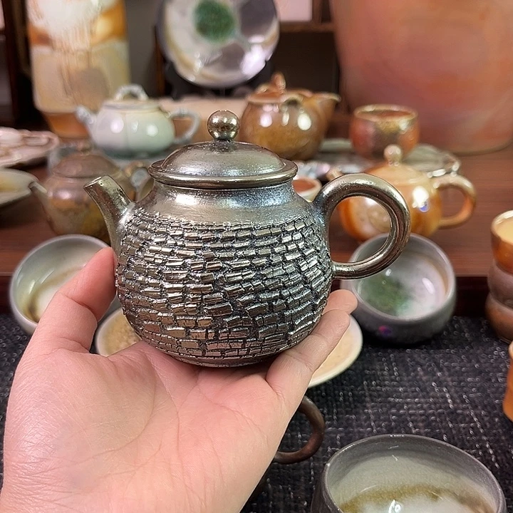 柴烧南金铁胎精品爆裂壶