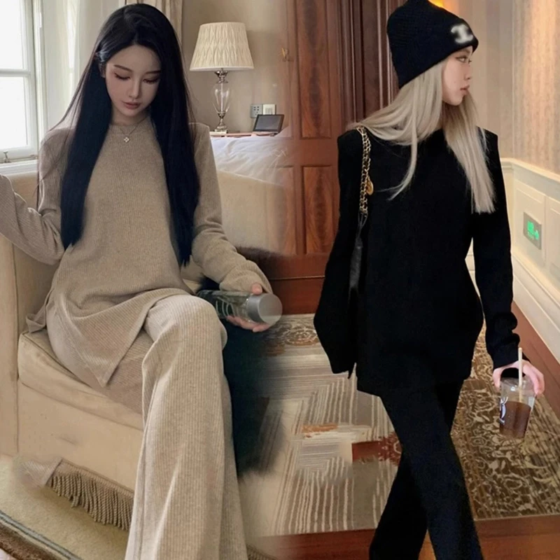 现货孕妇装小众高级感女明星网红设计感宽松坑条喇叭休闲裤套装