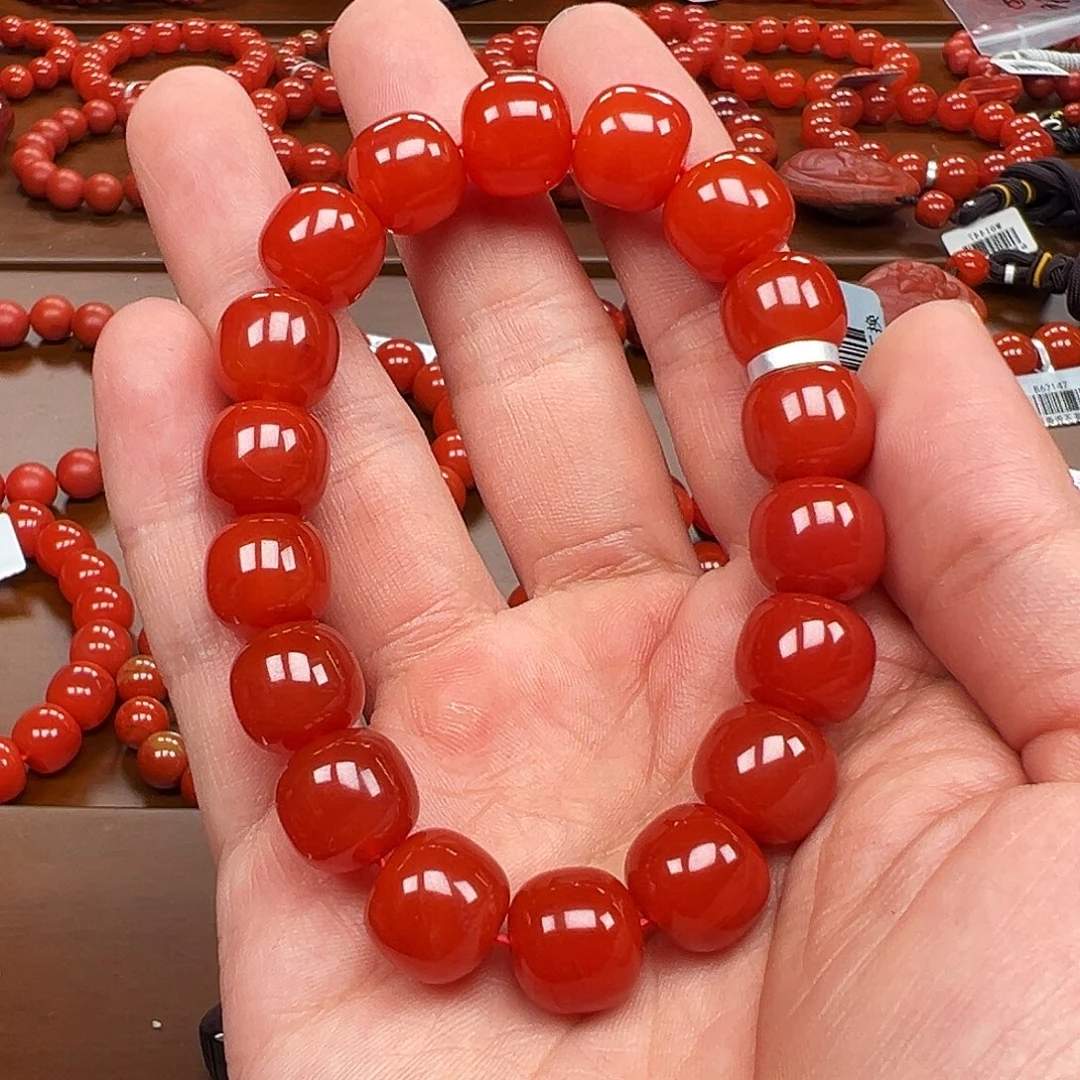 南红玛瑙未镶嵌手链保山料正红12m老型