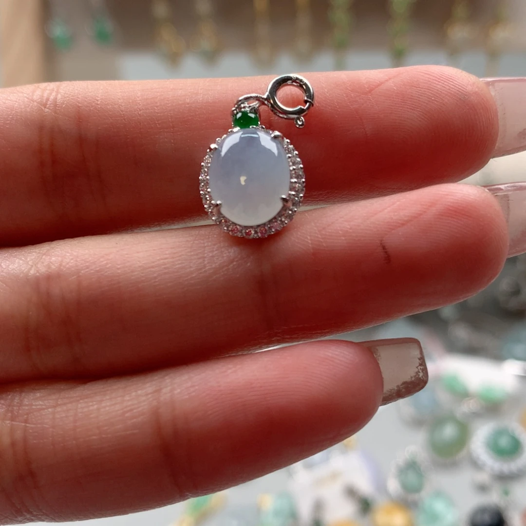 翡翠戒圈银S925镶嵌吊坠34444