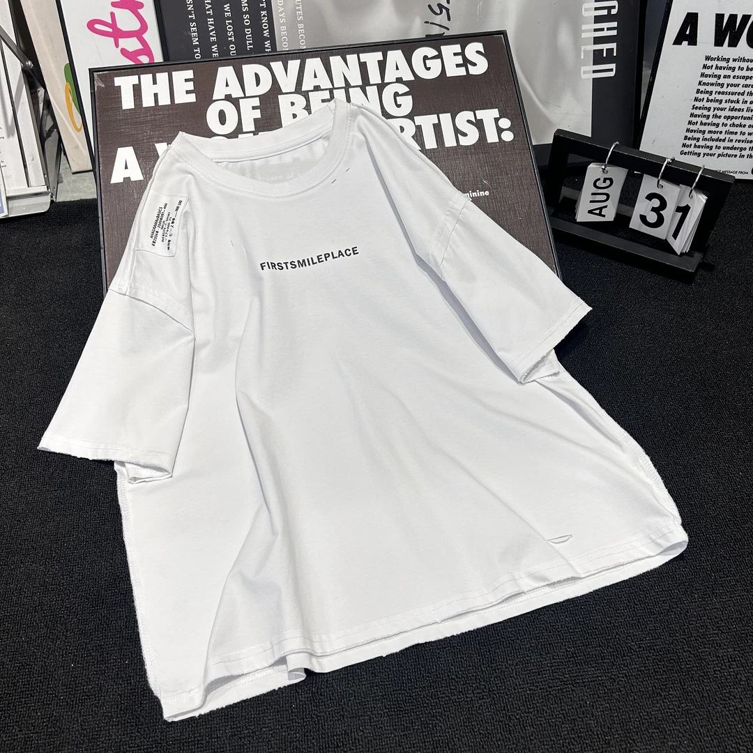 2025夏季新款潮牌大童短袖t恤字母印花圆领上衣半袖3076