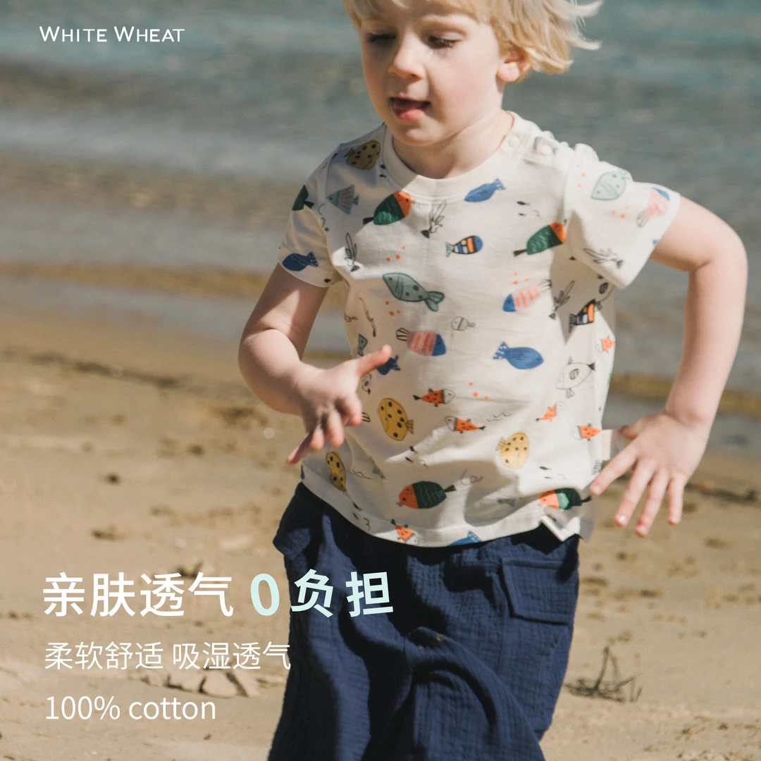whitewheat儿童2025夏季新款纯棉薄款T恤WWBXT060