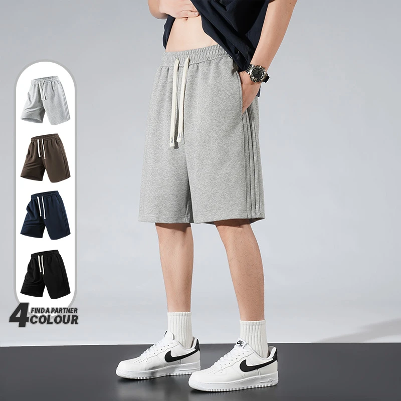 三条杠夏季薄款短裤休闲运动棉质透气松紧腰ins五分裤子男士户外