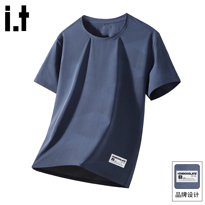 it:CHOCOOLATE潮流冰丝速干短袖T恤男士夏季薄款宽松休闲圆领上衣