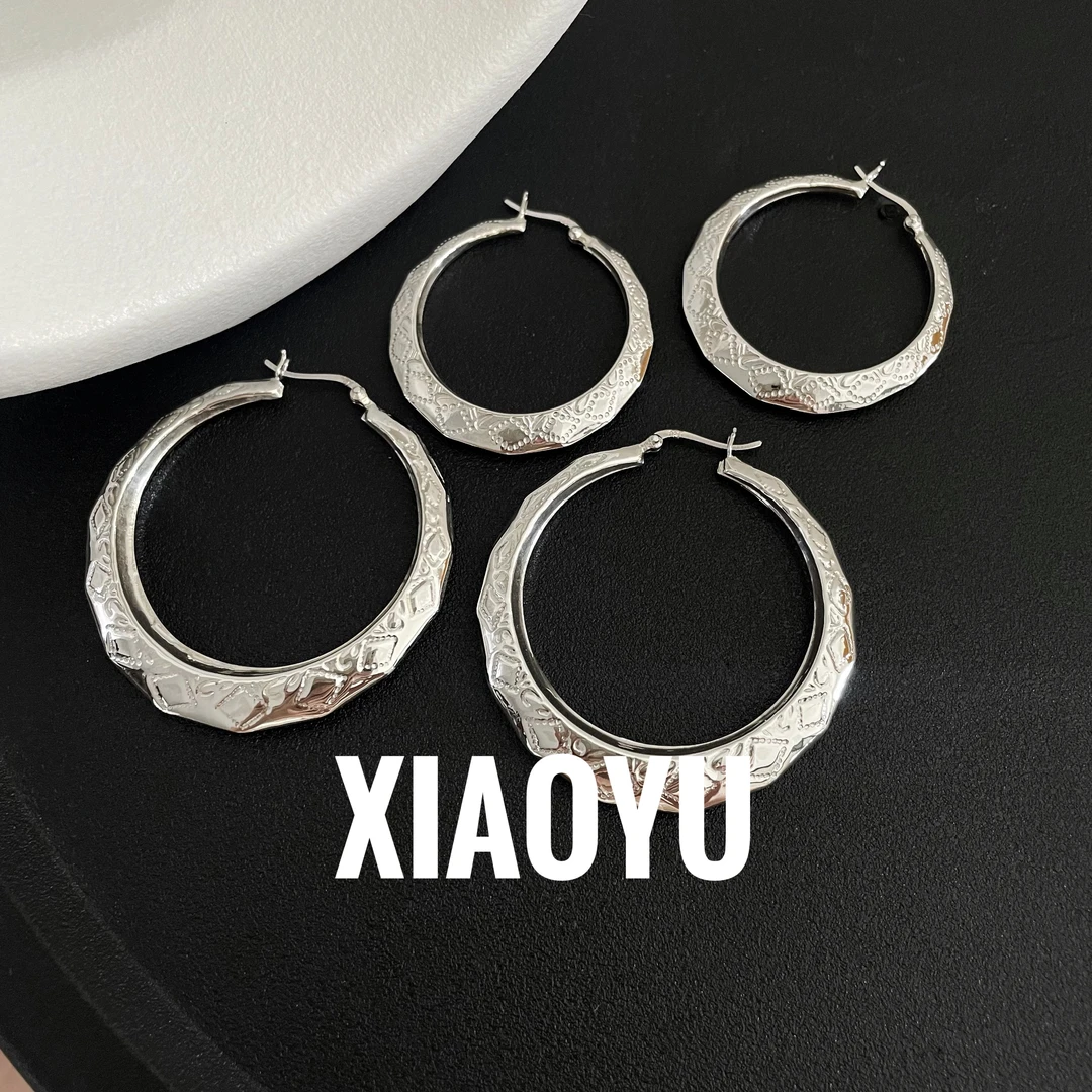 925银耳饰 泰国手工錾刻纹理菱格大圈耳环波西米亚风欧美大气耳圈