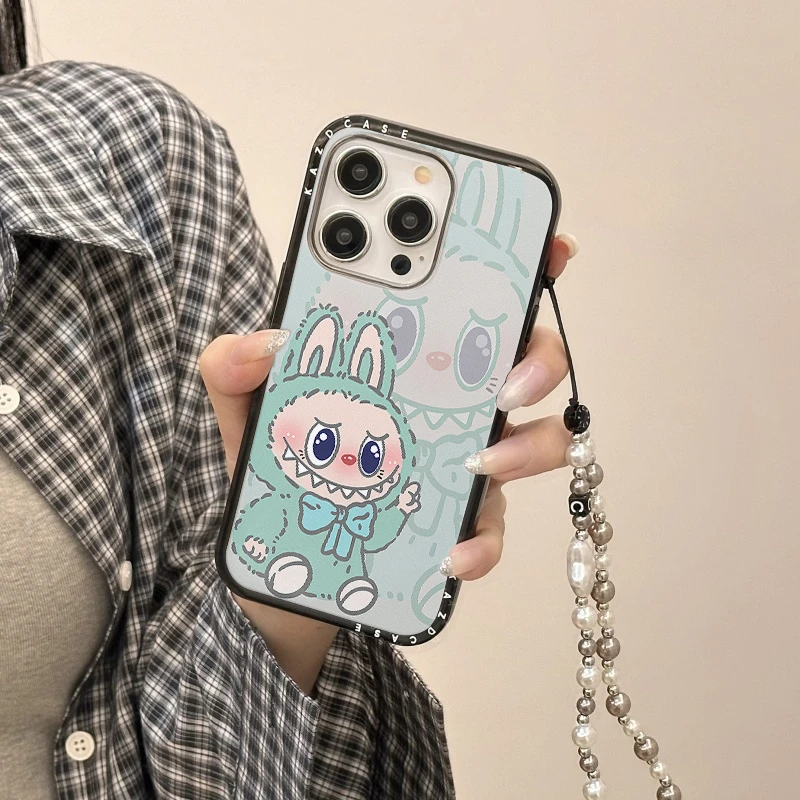乖巧坐姿薄荷绿线条拉布布适用苹果16promax手机壳iphone13新款15