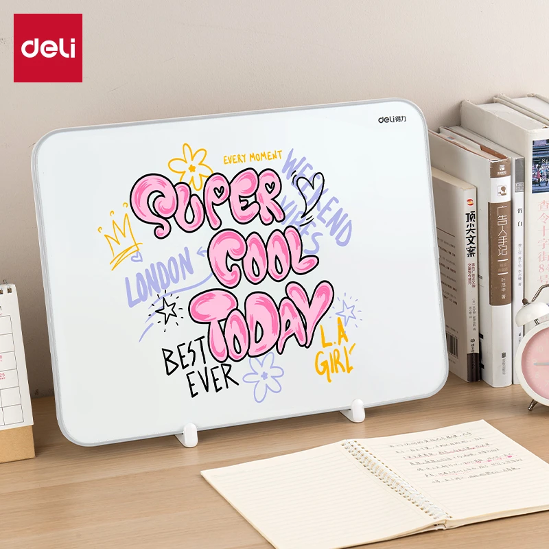 得力桌面小白板带支架可手持单双面可擦写桌面写字板