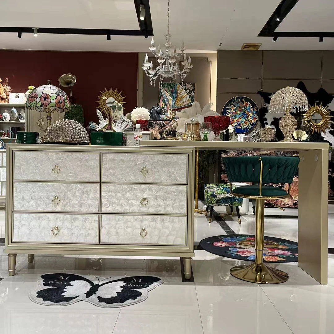【喜悦家具】YR 轻奢实木811#贝壳六斗柜/香槟金120*40*85