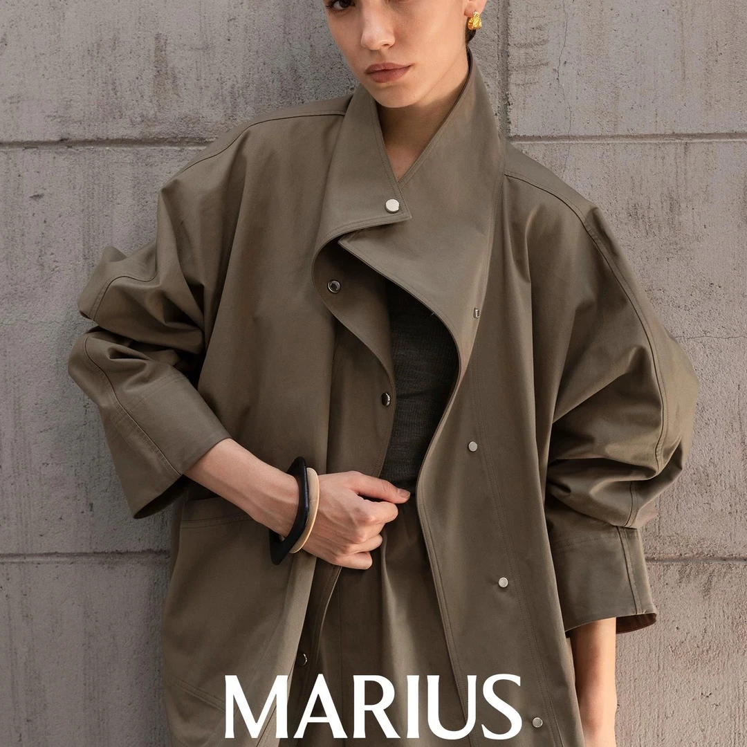 MARIUS"蝙蝠风衣"意式染整时髦极简垂荡立领蝙蝠袖夹克外套