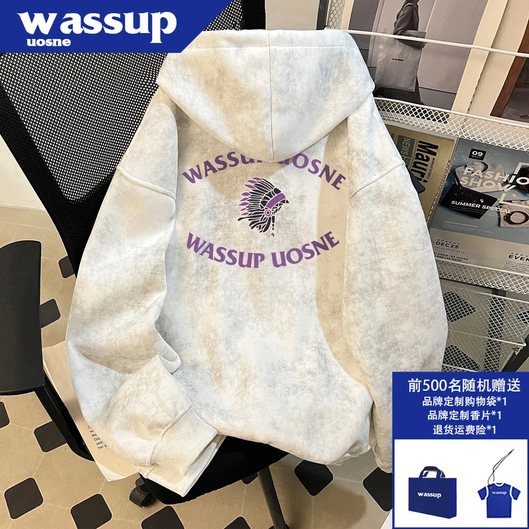 美式蜡染连帽开衫男生2025新款boxy潮流百搭硬挺短宽潮牌拉链外套