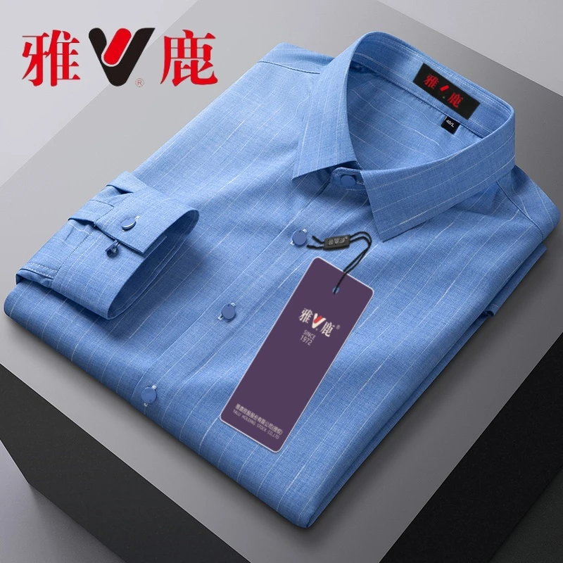 V/雅鹿衬衫男长袖轻奢休闲无痕商务纯色时尚职业爆款春秋高端衬衣