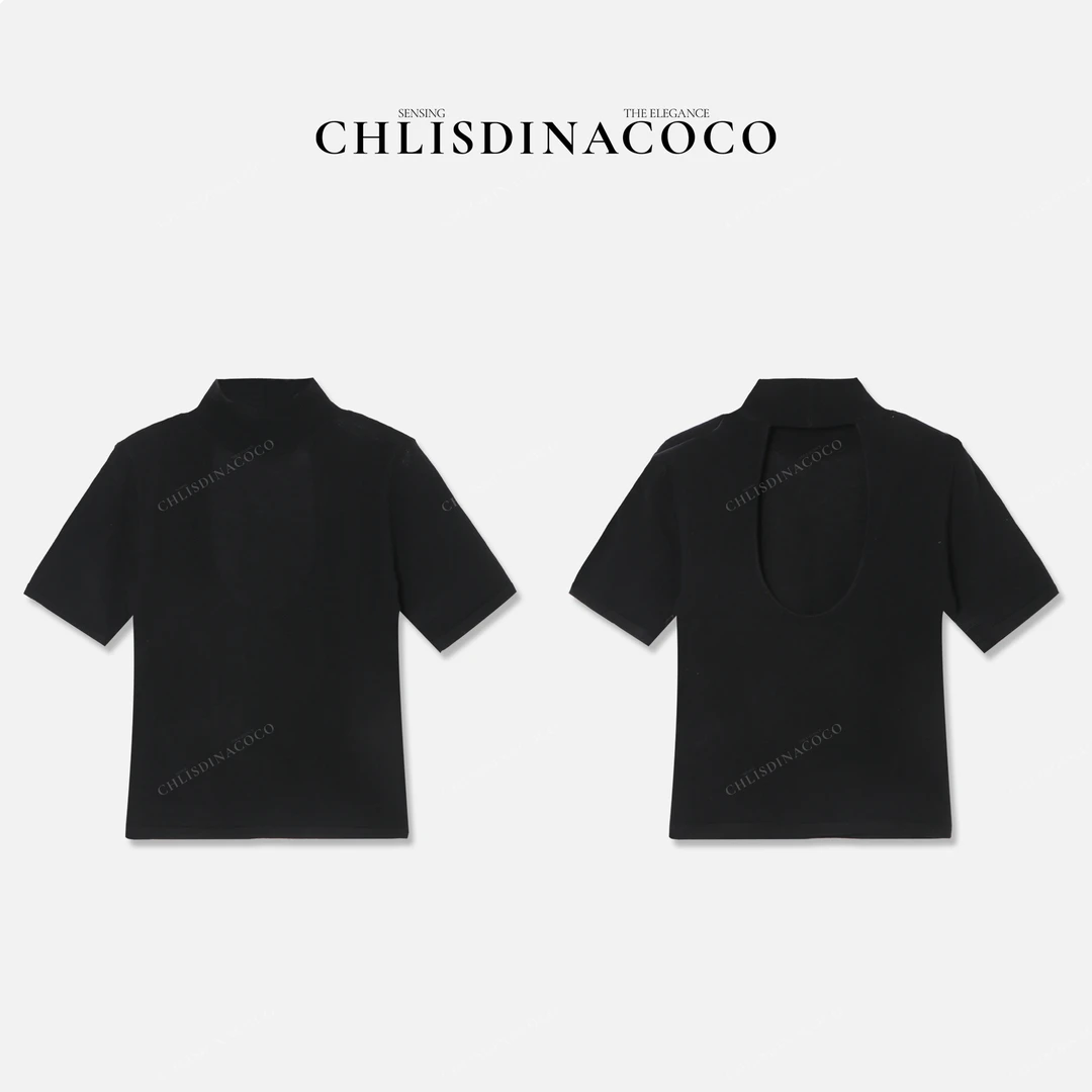 AR “闌珊”绵羊毛+设计感露背高领短袖T恤C05088DT252