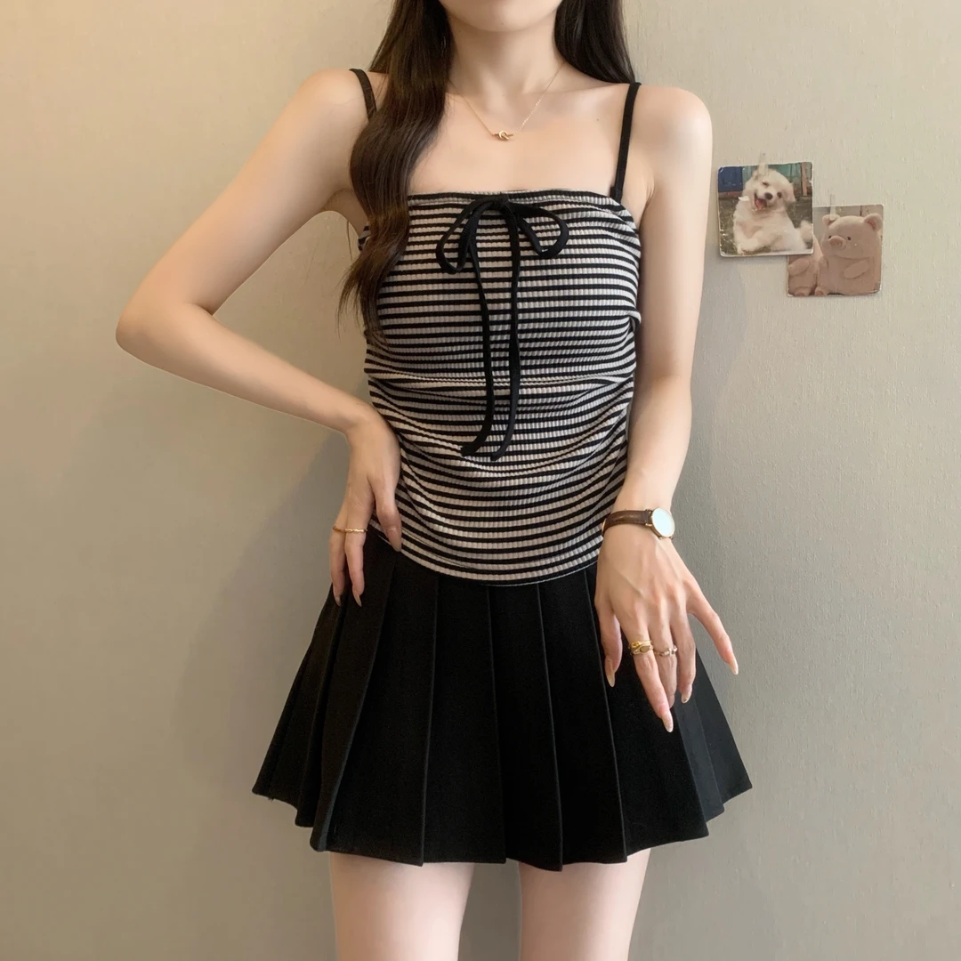 大码韩系条纹吊带背心女2025夏季新款微胖mm显瘦气质无袖内搭上衣