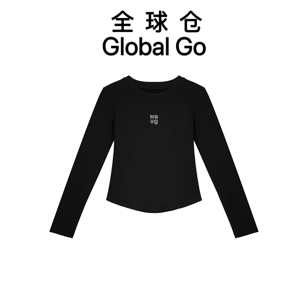 【全球仓Global Go】2025秋季新款烫钻百搭圆领简约长袖上衣-GT148