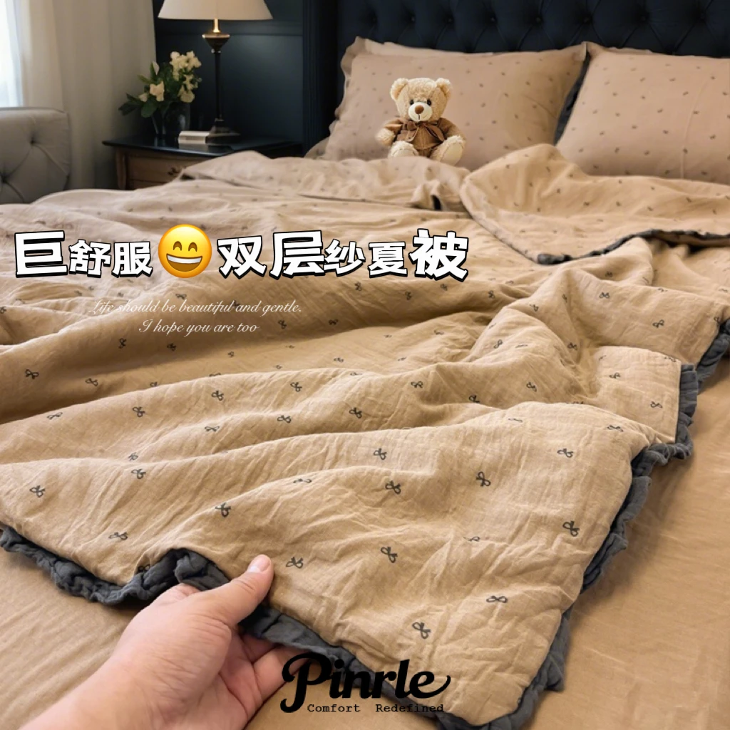 皱皱纱夏被水洗棉大豆被小清新非全棉纯棉空调被床笠款夏季夏凉被