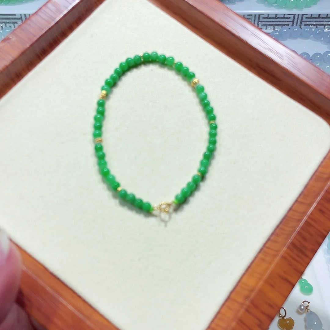 翡翠未镶嵌手链1 8 k金镶嵌天然缅甸翡翠A货卡3.6