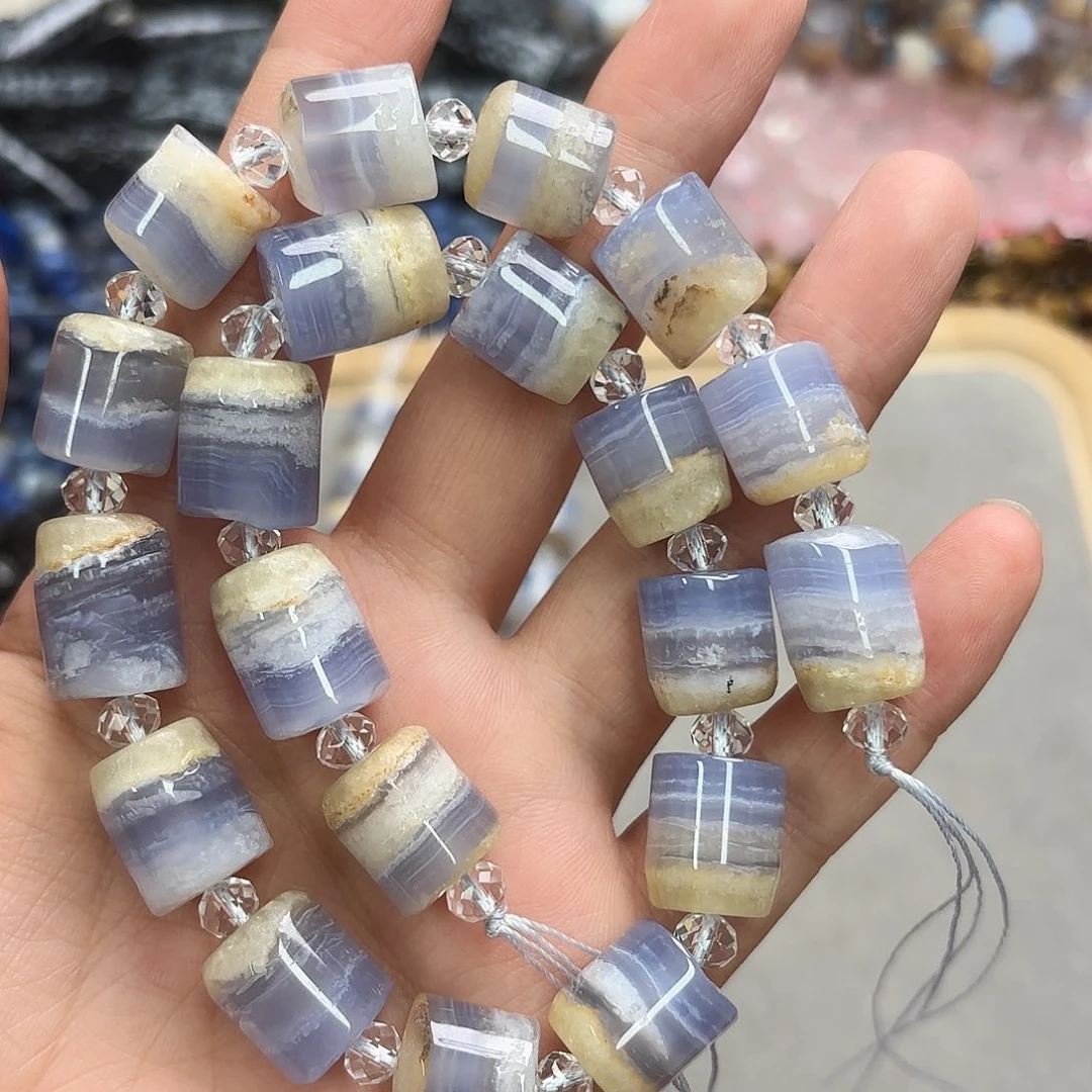 晴***里玛瑙/玉髓未镶嵌珠宝半成品蓝纹玛瑙柱子一条拍二发一