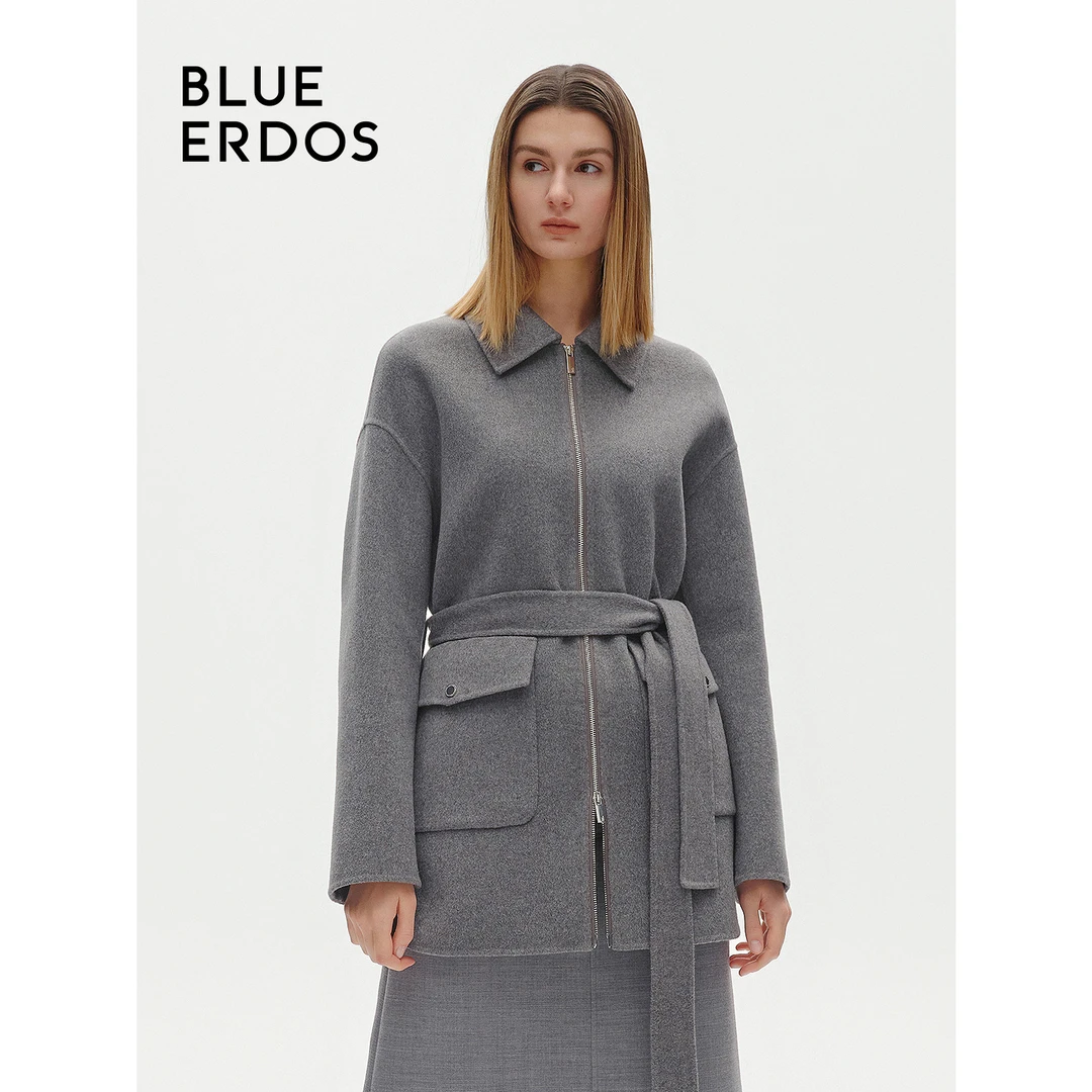 【100%绵羊毛】BLUE ERDOS24秋冬新品格雷系毛呢大衣女B246K6002