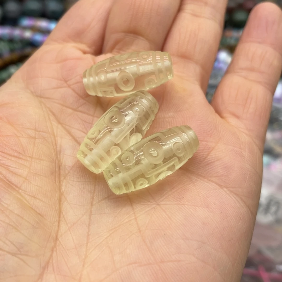 玛瑙/玉髓珠宝半成品未镶嵌黄水晶古珠一对