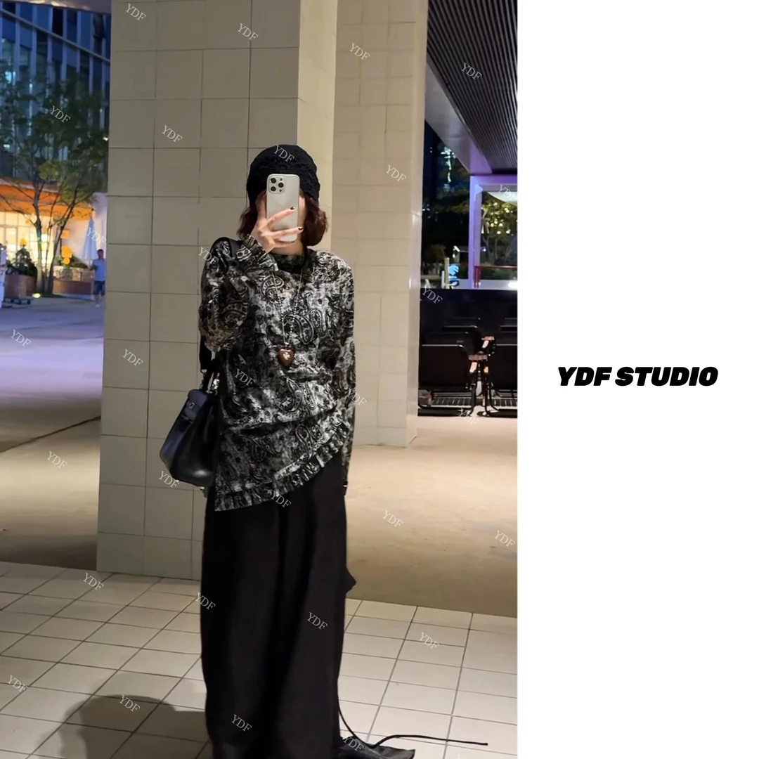 YDFSTUDIO【燃丝腰果】欧货高品早秋印花设计时尚百搭打底上衣