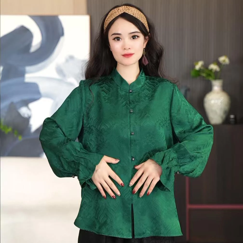 【菲菲】100%桑蚕丝香云纱长袖上衣衬衫 701