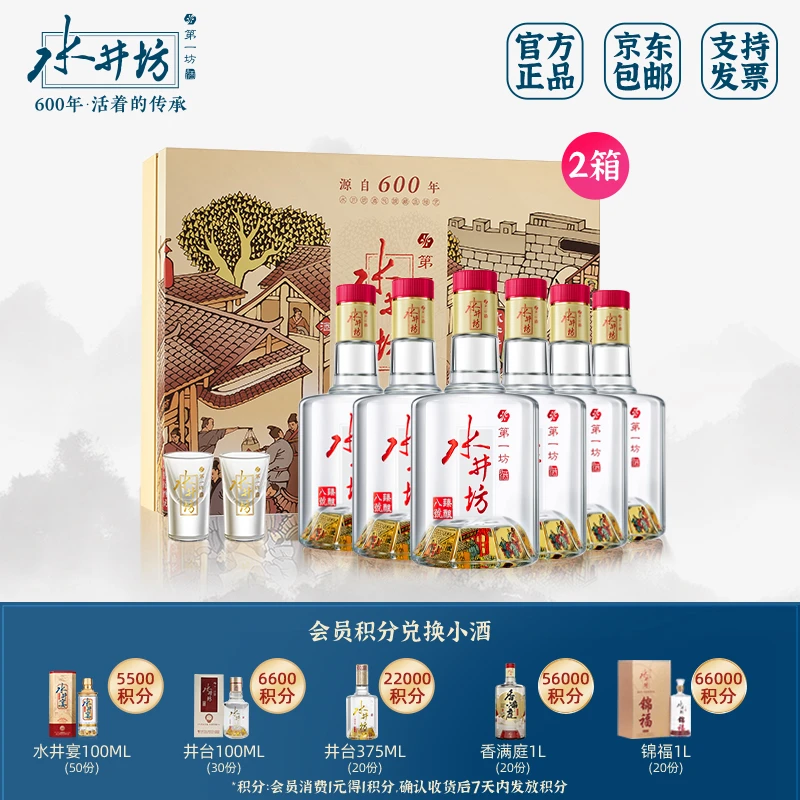 水井坊【 2箱】臻酿八号浓香型白酒52度500ML*2*6 瓶宴请送礼礼盒装
