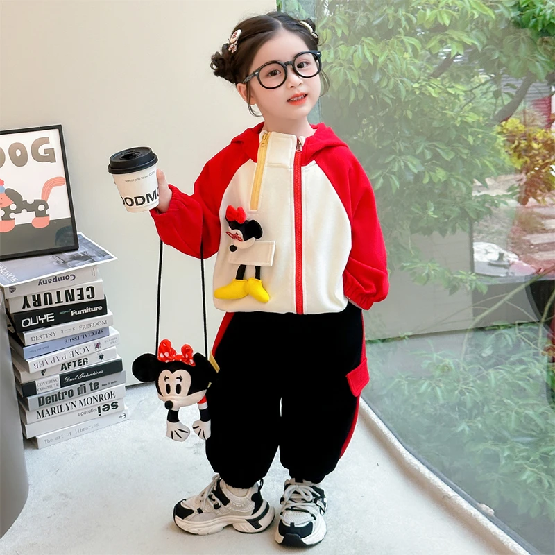 女童卡通连帽套装秋季2025新款儿童米妮开衫卫衣两件套宝宝春秋装
