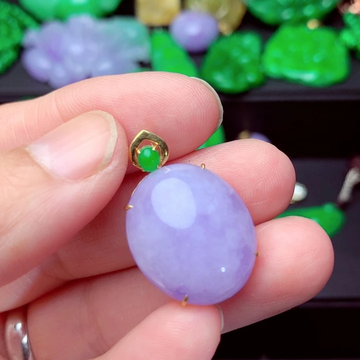 翡翠18K金镶嵌吊坠(不含链)