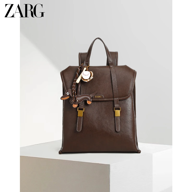 【FU】ZARG复古经典高级感咖色双肩包女休闲大容量背包-60278