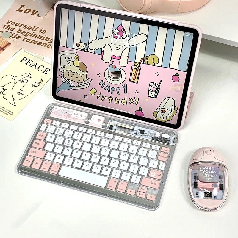 科技鱼iPad透明无限蓝牙键盘适用平板苹果华为小米安卓可充电办公