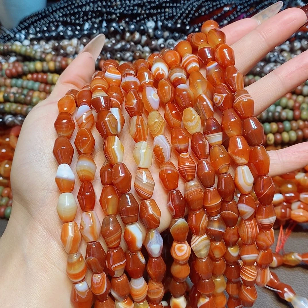 玛瑙/玉髓未镶嵌珠宝半成品10✖️14mm红线条玛瑙一条