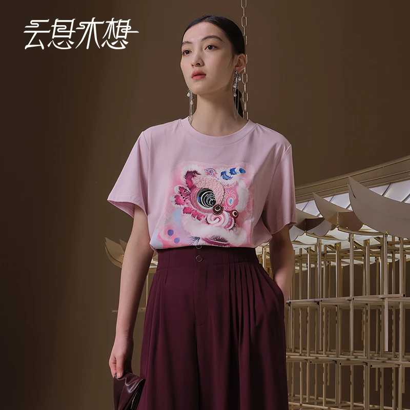 Ysimo-X云思木想 醒狮迎福 印花绣花圆领舒适百搭短袖T恤12711