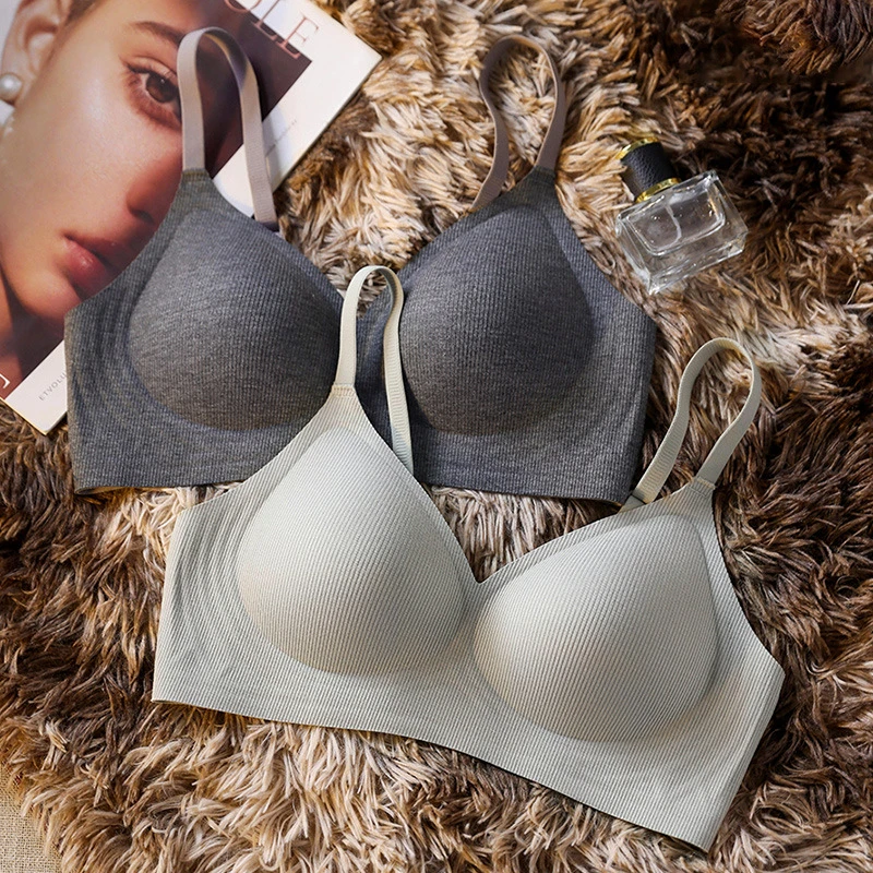 字母肩带运动内衣内衣女无痕小胸聚拢收副乳果冻条防下垂薄杯文胸