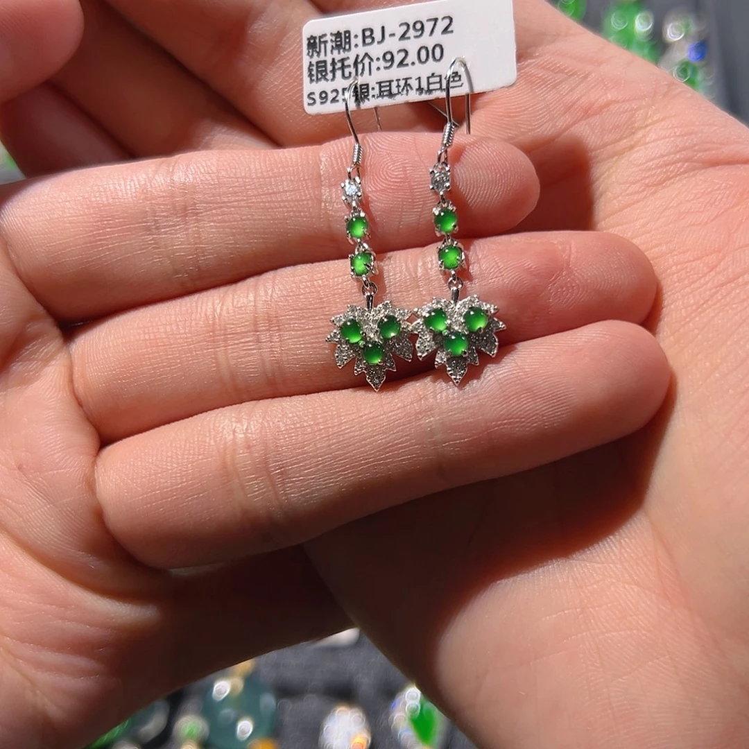 翡翠银S925镶嵌耳饰耳饰