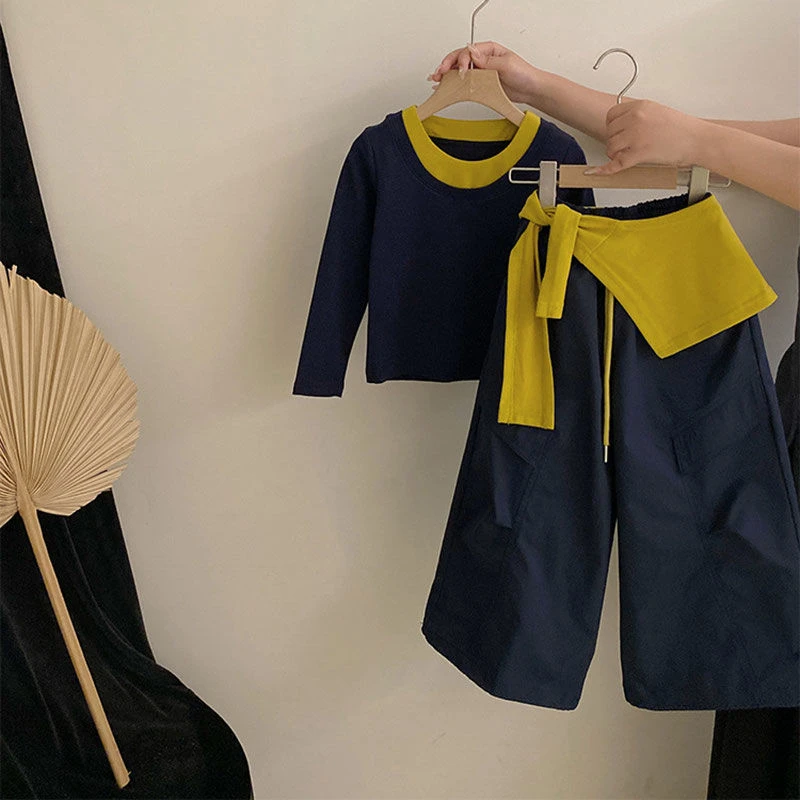 女童休闲套装2025秋装新款韩版洋气中小童披肩长袖T工装裤三件套