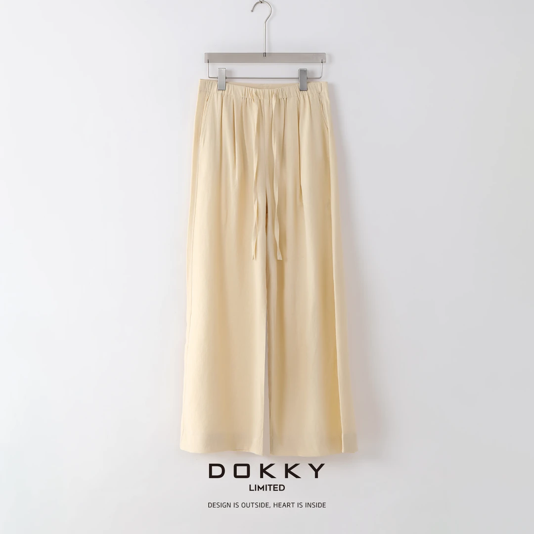 Dokky「夏夜晚风.紫标」定纺亚麻面料.宽松直筒裤LB0246
