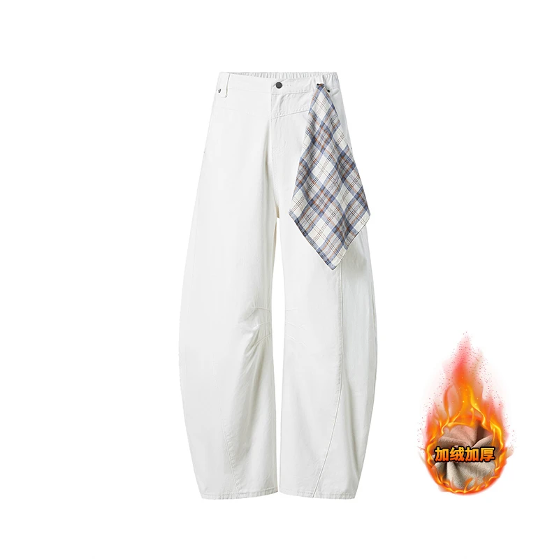 加绒加厚水洗弯刀牛仔休闲裤男宽松 baggy版型垂感镰刀裤直筒透气