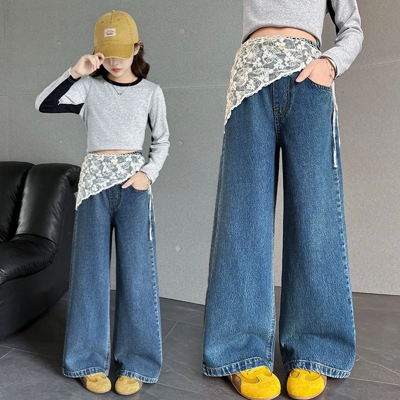 【送屁帘】女童秋季新款牛仔裤宽松休闲女宝宝百搭秋款时尚阔腿裤子