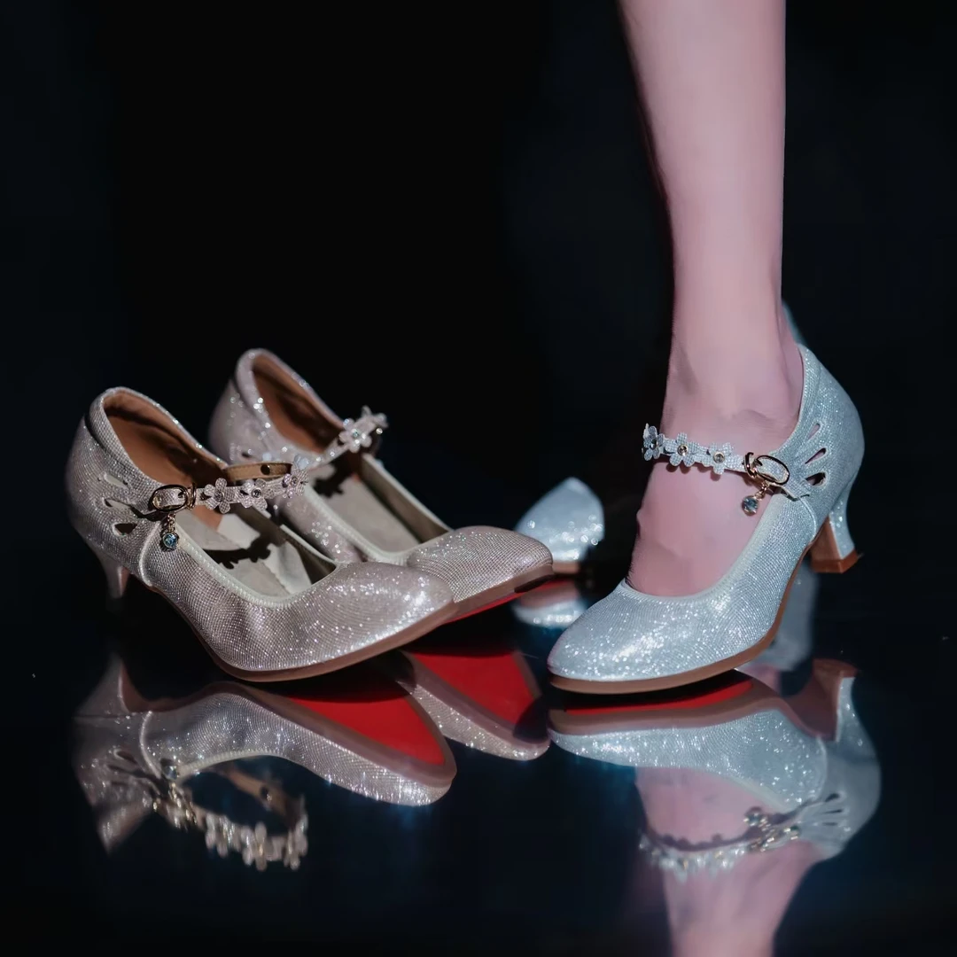 [肖梅英专属]花朵格利特软底专业教师方口舞鞋、华尔兹广场舞