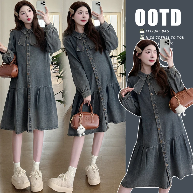 新款孕妇牛仔裙复古洗水显瘦洋气2025新款时尚韩系小个子女