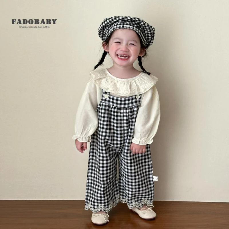 婴幼儿春装格子背带裤套装公主打底衫吊带阔腿裤宝宝洋气外出服