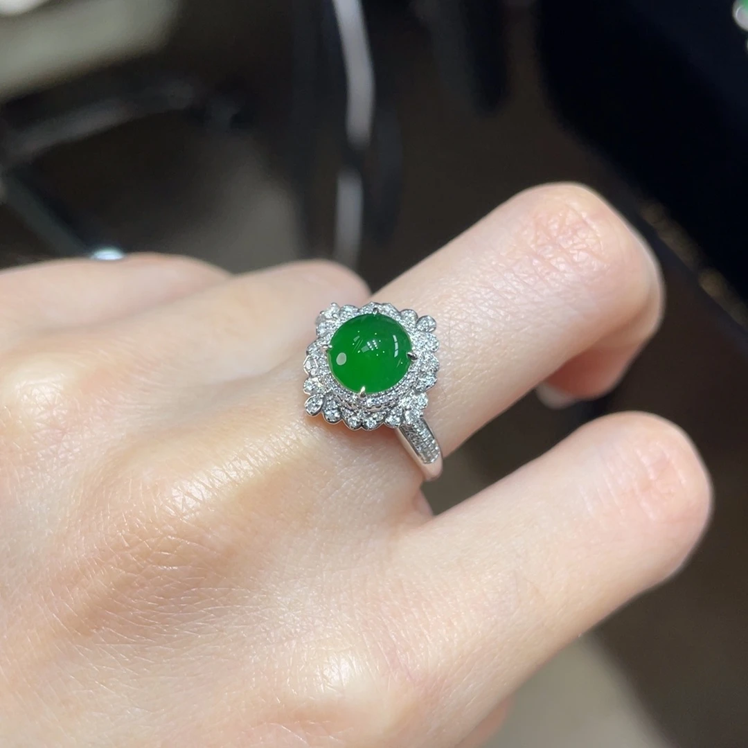 翡翠颈饰18K金镶嵌天然缅甸翡翠a货