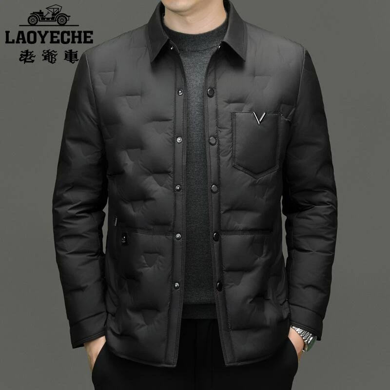 老爷车男士秋冬商务轻轻奢保暖新国标50绒轻薄款休闲羽绒服外套