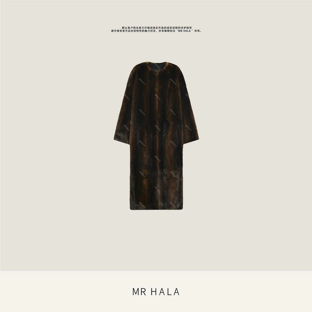 MRHALA珍辉丹麦皇冠级真丝衬手工水貂大衣 LW40613