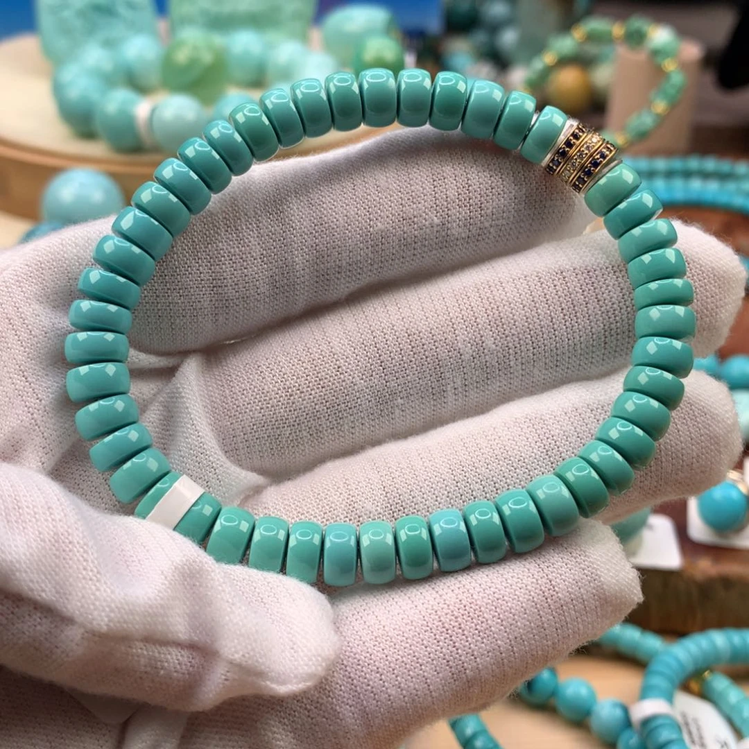 绿松石18K金镶嵌珠宝奇石7mm