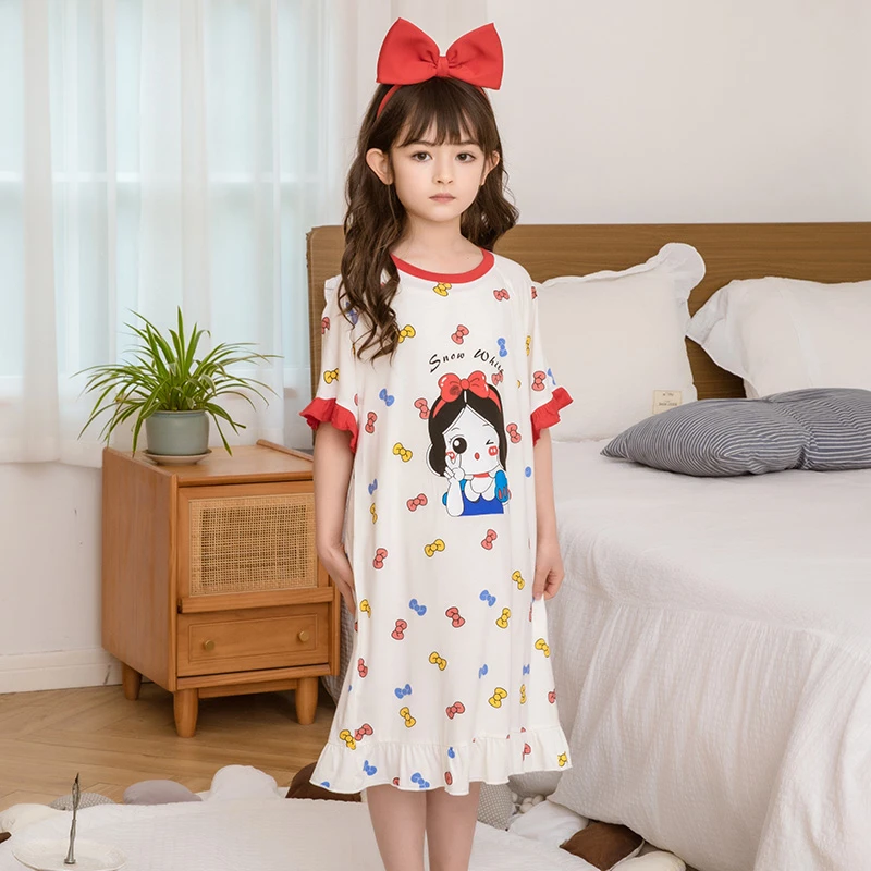 夏款冰丝莫代尔宝宝睡裙夏季公主风女孩居家短袖中大童女童薄款
